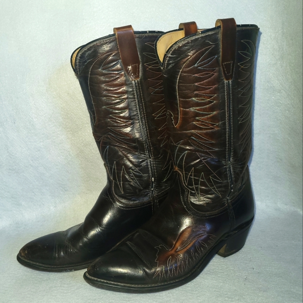 Mens Wrangler Dark Brown Cowboy Boots - Size 9D - Vintage Made in the USA